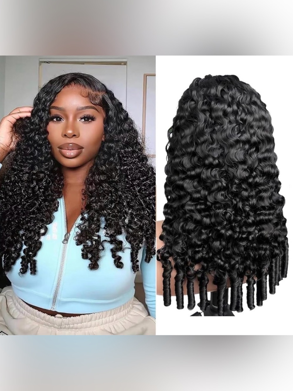 24” Natural Black Curly 13x6 HD Lace Front Human Hair Wig 250% Density #223